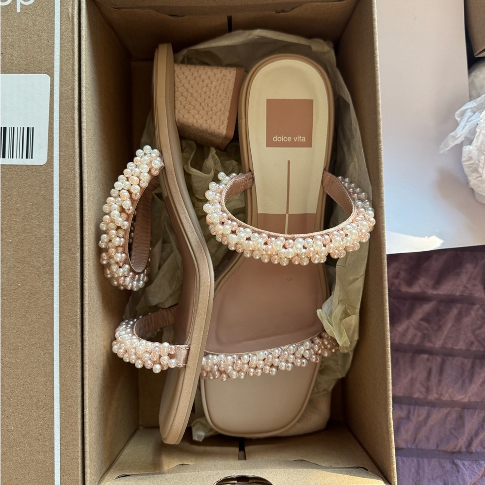 Dolce Vita Pearl Adorned Sandals - Cream